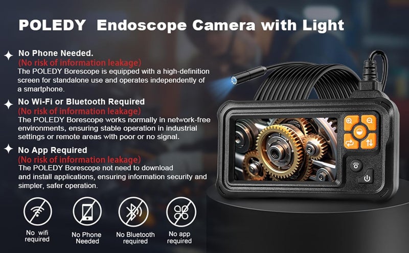 POLEDY Endoscope Camera with Light, 1080P HD Borescope, 8 Adjustable LED Light mit 4.3" IPS Screen Inspection, IP67 Waterproof 16.4ft Snake Camera, Semi-Rigid Cable Inspection - Image 2